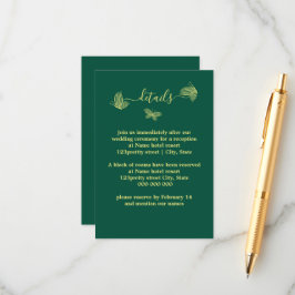 Romantische elegante gouden vlinders smaragdgroene informatiekaartje
