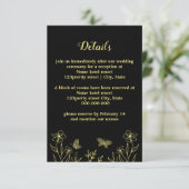 Romantische elegante gouden vlinders zwarte bruilo informatiekaartje (Staand voorkant)