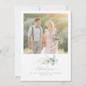 Romantische elegante groene bruiloft dank u foto bedankkaart (Voorkant)