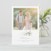 Romantische elegante groene bruiloft dank u foto bedankkaart (Staand voorkant)