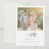 Romantische elegante groene bruiloft dank u foto bedankkaart (Voorkant / Achterkant)