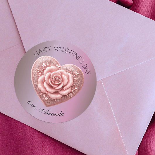 Romantische Elegante Hart Roos Glanzend Valentijns Ronde Sticker