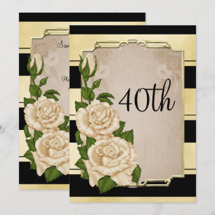 Romantische Elegante Ivoren Rozen Gouden Lijst 40 Kaart