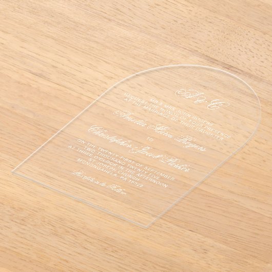 Romantische elegante kalligrafie bruiloft acryl uitnodigingen (Laagn)