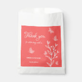 Romantische elegante koraal roze bloemen bruiloft bedankzakje (Voorkant)