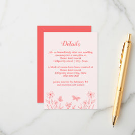 Romantische elegante koraal roze bloemen bruiloft informatiekaartje