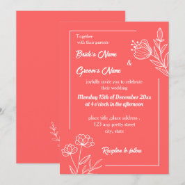 Romantische elegante koraal roze bloemen bruiloft kaart