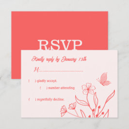 Romantische elegante koraal roze bloemen bruiloft RSVP kaartje