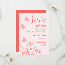 Romantische elegante koraal roze bloemen bruiloft save the date