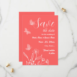 Romantische elegante koraal roze bloemen bruiloft save the date