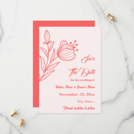 Romantische elegante koraal roze bloemen bruiloft save the date