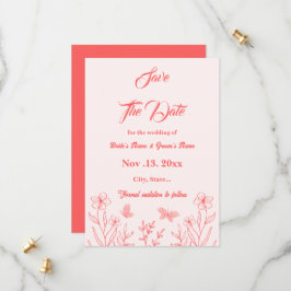 Romantische elegante koraal roze bloemen bruiloft save the date