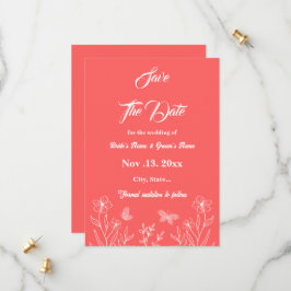 Romantische elegante koraal roze bloemen bruiloft save the date