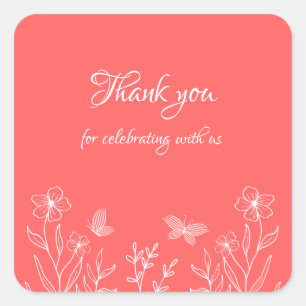 Romantische elegante koraal roze bloemen bruiloft vierkante sticker