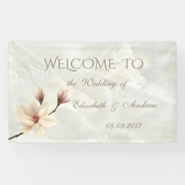 Romantische Elegante Magnolia, Marmeren Trouwbanne Spandoek