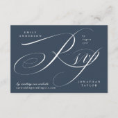 Romantische elegante marine blauw en wit kalligraf RSVP kaartje (Voorkant)
