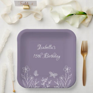 Romantische elegante mauve bloemen papieren bordje