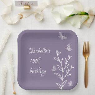 Romantische elegante mauve bloemen papieren bordje