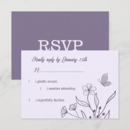Romantische elegante mauve bloemenbruiloft RSVP kaartje
