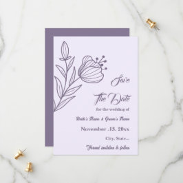 Romantische elegante mauve bloemenbruiloft save the date