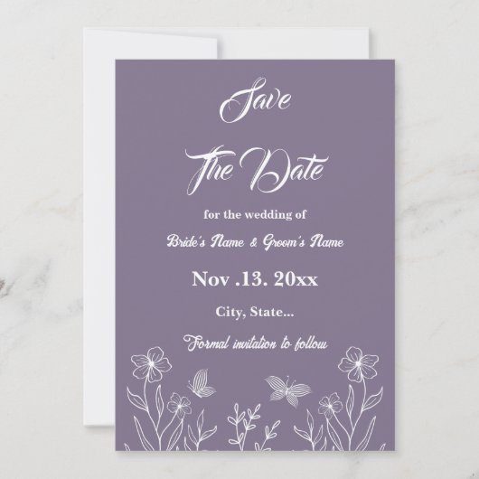 Romantische elegante mauve bloemenbruiloft save the date (Voorkant)