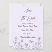 Romantische elegante mauve bloemenbruiloft save the date (Voorkant)