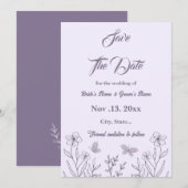 Romantische elegante mauve bloemenbruiloft save the date (Voorkant / Achterkant)