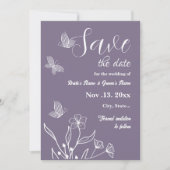 Romantische elegante mauve bloemenbruiloft save the date (Voorkant)