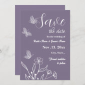 Romantische elegante mauve bloemenbruiloft save the date (Voorkant / Achterkant)