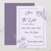 Romantische elegante mauve bloemenbruiloft save the date (Voorkant / Achterkant)