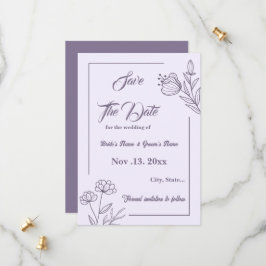 Romantische elegante mauve bloemenbruiloft save the date