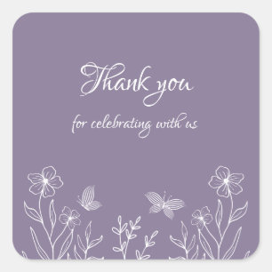 Romantische elegante mauve bloemenbruiloft vierkante sticker