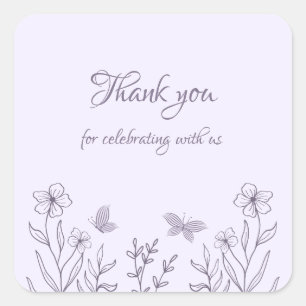 Romantische elegante mauve bloemenbruiloft vierkante sticker