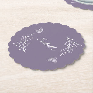 Romantische elegante mauve bloemige trouwpapier co kartonnen onderzetters