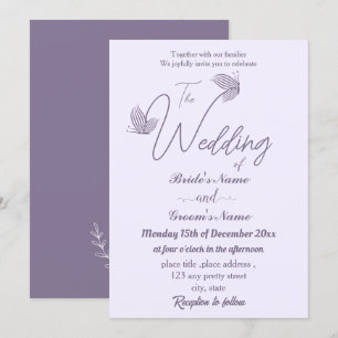 Romantische elegante mauve vlinders bruiloft kaart
