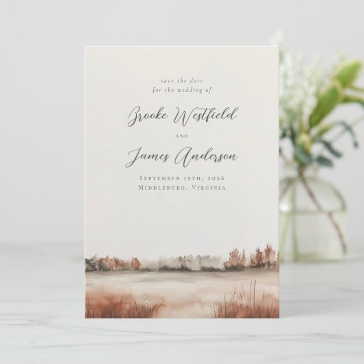 Romantische Elegante Niet-Foto Herfst Bruiloft Save The Date (Staand voorkant)