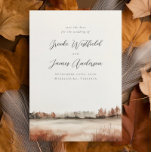 Romantische Elegante Niet-Foto Herfst Bruiloft Save The Date<br><div class="desc">Romantische en elegante herfst 'save the date' kaart met moderne aquarel stijl kunst van een herfstlandschap met warme herfstkleuren, namen van het paar in verfijnde kalligrafie lettertype. Lettertype en kleur kunnen worden gewijzigd in de ontwerp tool als je dat wilt! De perfecte keuze voor een plattelandshuwelijk, schuurhuwelijk, ranchhuwelijk, herfstbruiloft, herfst...</div>