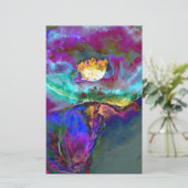 Romantische elegante paarse blauwgroen bloemschild briefpapier (Staand voorkant)