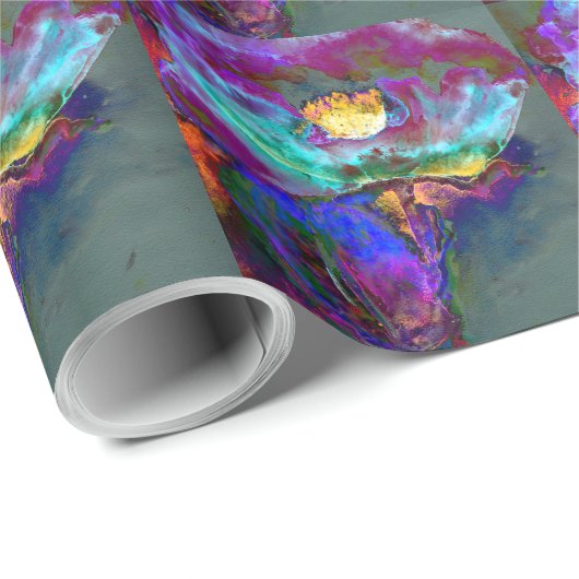 Romantische elegante paarse blauwgroen bloemschild cadeaupapier (Rol Hoek)