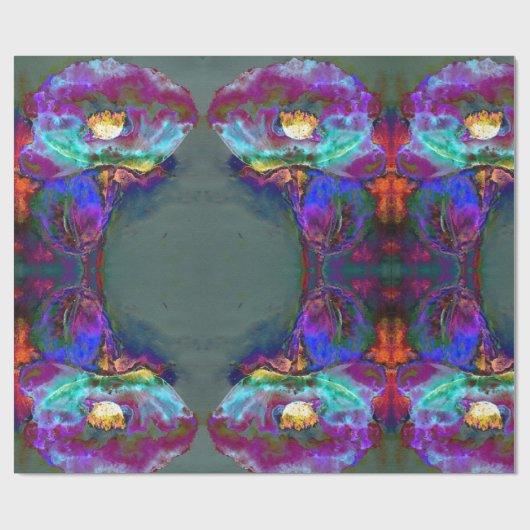 Romantische elegante paarse blauwgroen bloemschild cadeaupapier (Vlak)