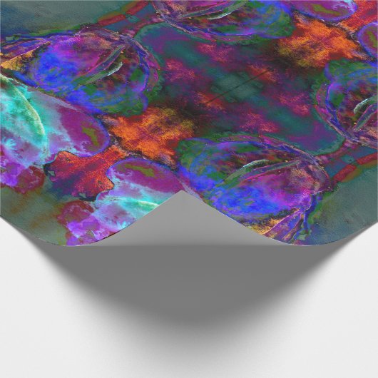 Romantische elegante paarse blauwgroen bloemschild cadeaupapier (Hoek)