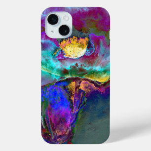 Romantische elegante paarse blauwgroen bloemschild iPhone 15 mini hoesje