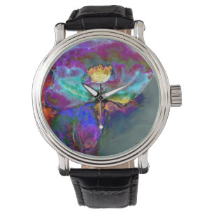 Romantische elegante paarse blauwgroen bloemschild horloge
