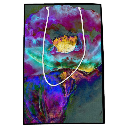 Romantische elegante paarse blauwgroen bloemschild medium cadeauzakje (Voorkant)