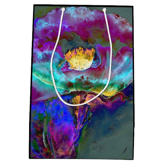 Romantische elegante paarse blauwgroen bloemschild medium cadeauzakje (Achterkant)