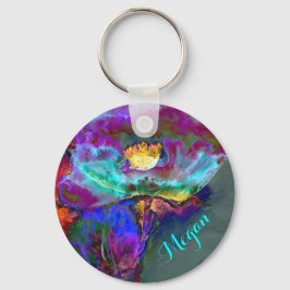 Romantische elegante paarse blauwgroen bloemschild sleutelhanger