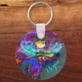 Romantische elegante paarse blauwgroen bloemschild sleutelhanger (Voorkant)