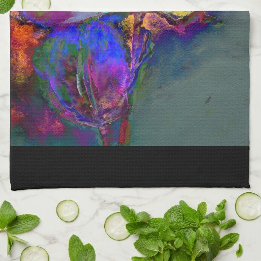 Romantische elegante paarse blauwgroen bloemschild theedoek (Gevouwen)