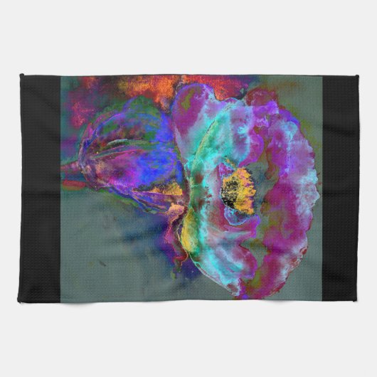 Romantische elegante paarse blauwgroen bloemschild theedoek (Horizontaal)