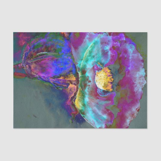 Romantische elegante paarse blauwgroen bloemschild tissuepapier (Voorkant)